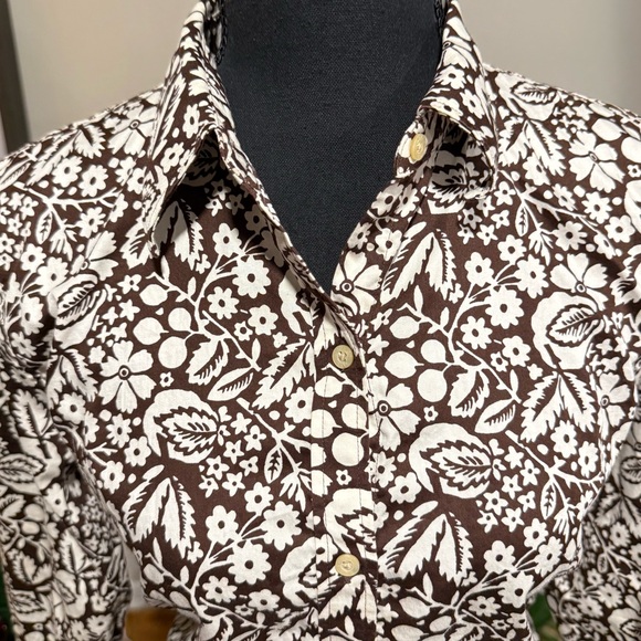 Ralph Lauren Brown and White Floral Button Down Shirt - Picture 2 of 6